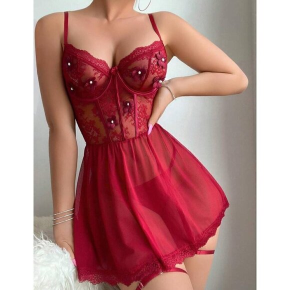 Sexy Dress Floral With Thong Lingerie Set - Picture 2 of 4